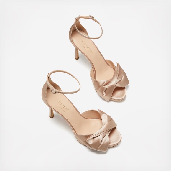 Kate Spade Bridal Bow Champagne Satin Platform Sandal Stiletto Heel Evening pump - Picture 4 of 10